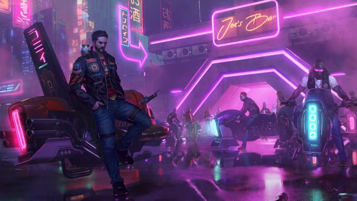 reflection, biker, neon, cyberpunk, Lie Setiawan