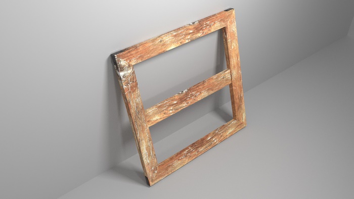 Rustic wooden frame leaning against a wall