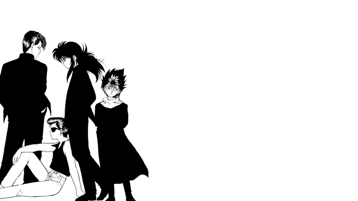 Kazuma Kuwabara, manga, Yu Yu Hakusho, simple background, Hiei, yusuke urameshi, Kurama