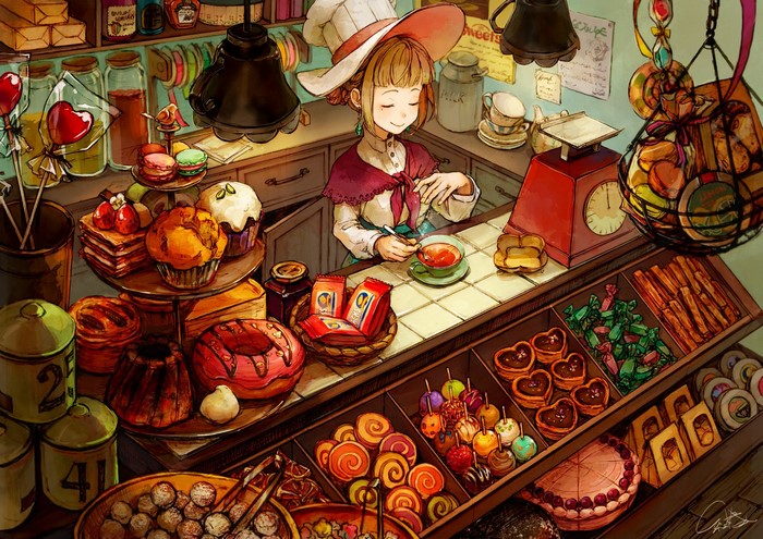 candy, artwork, shop, cake, women