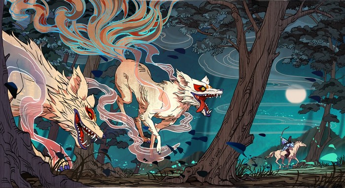 artwork, fantasy art, creature, trees