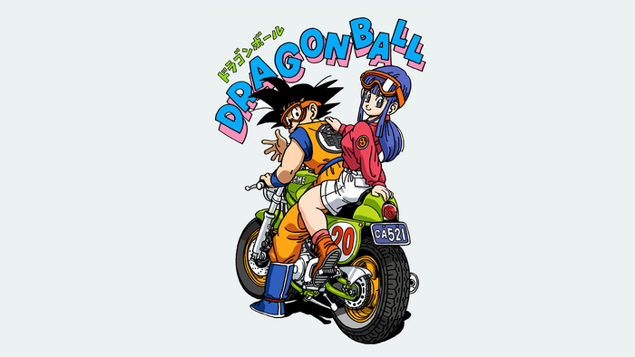 simple background, artwork, motorcycle, Chi-Chi, Son Goku, Dragon Ball Z, manga, Dragon Ball