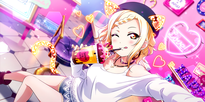 Love Live Series, anime girls, tongues, Love Live! Sunshine, tongue out, Miyashita Ai, food, one eye closed, anime, Love Live!