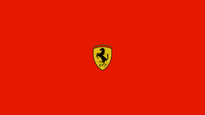 4K, red background, logo, simple background, Ferrari, minimalism