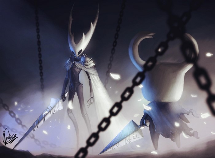 Pure Vessel Duel with Swords in Hollow Knight
