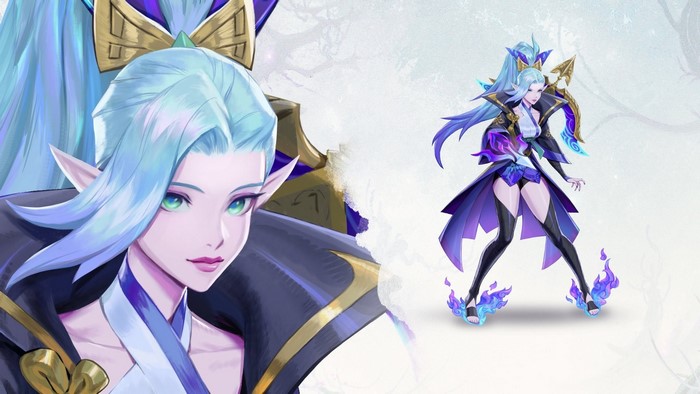 aqua hair, video game girls, fantasy art, aqua eyes, video game art, spirit blossom, League of Legends, pointy ears, PC gaming, Vayne (League of Legends), fantasy girl