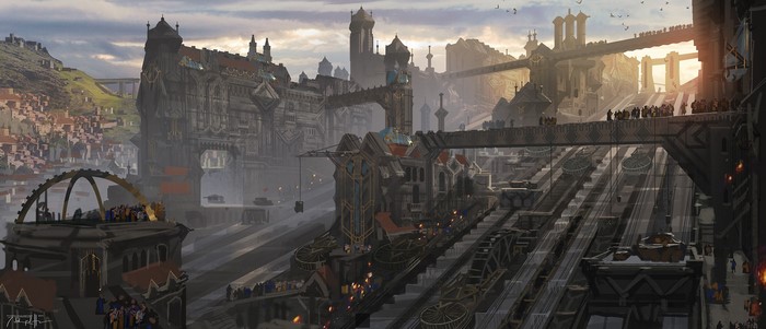 PC gaming, fantasy city, video game art, Legend of Runeterra, League of Legends