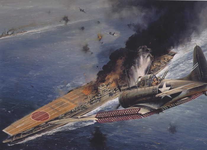 aircraft, war, artwork, Dauntless, World War II, military vehicle, Midway, United States Navy, vehicle, military aircraft, military, aircraft carrier