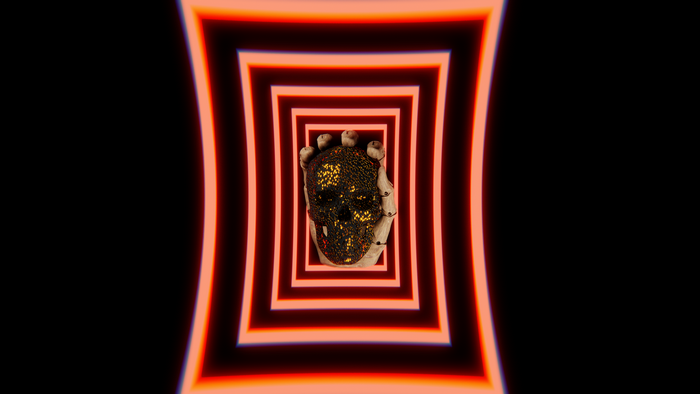 4K, black, neon, gold, Skull Face, skull, red