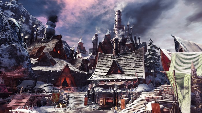 4K, Seliana, Monster Hunter, banner, screen shot, snow, sky, smoke, video games