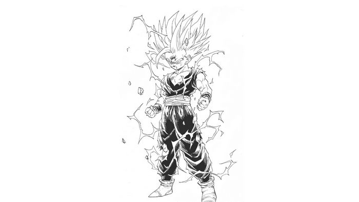 manga, Son Gohan, Gohan, Dragon Ball, Dragon Ball Z, Super Saiyan 2, simple background