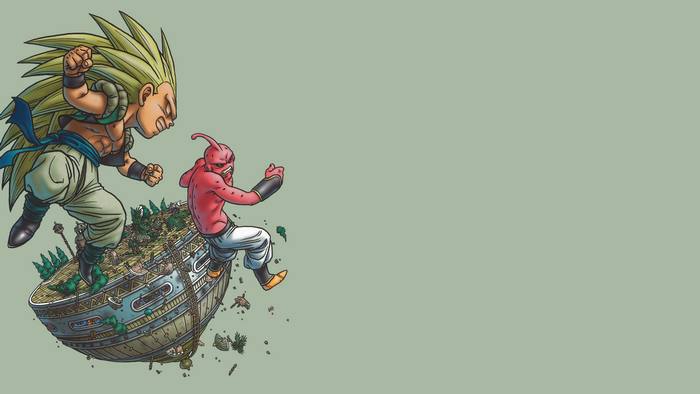 Majin Buu, simple background, artwork, Dragon Ball Z, Dragon Ball, Gotenks