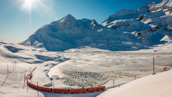 mountains, winter, Switzerland, vehicle, snow, train