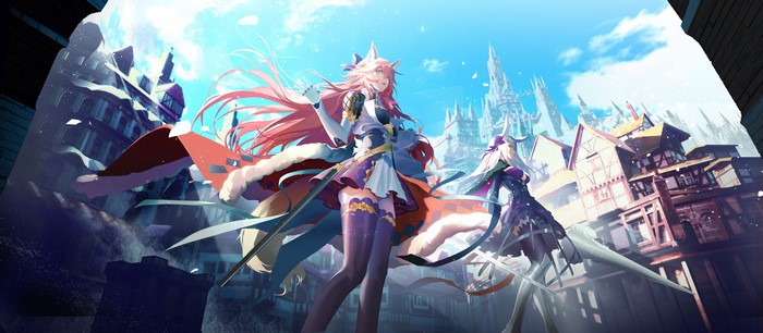 4K, animal ears, Red: Pride of Eden, castle, SAyuki, anime girls, anime, tail