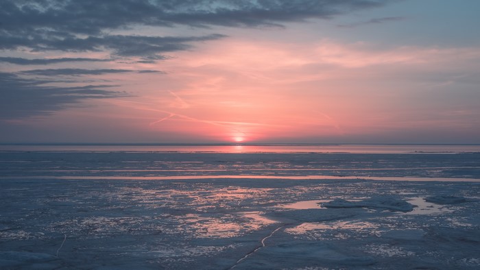 Sun, frozen lake, sunlight, landscape, nature