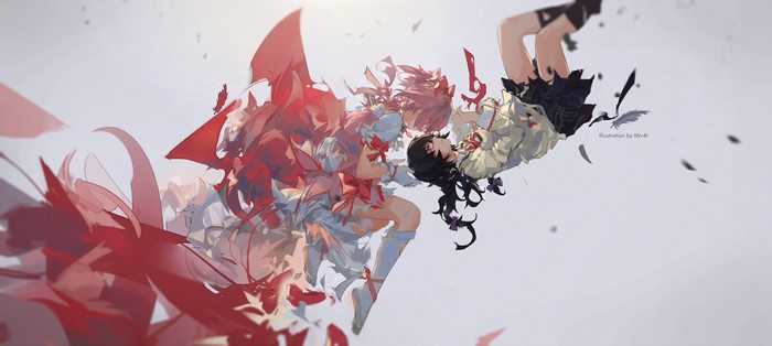 school uniform, Mahou Shoujo Madoka Magica, anime girls, Kaname Madoka, anime, Akemi Homura, magical girls, Miv4t