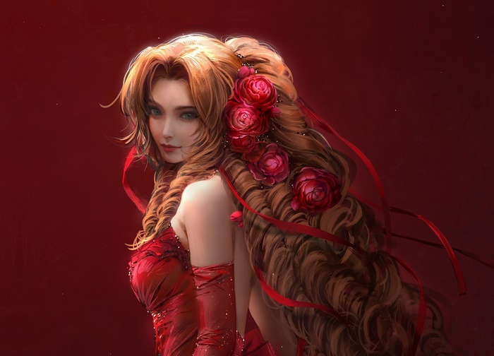 Aerith Gainsborough in a Red Dress