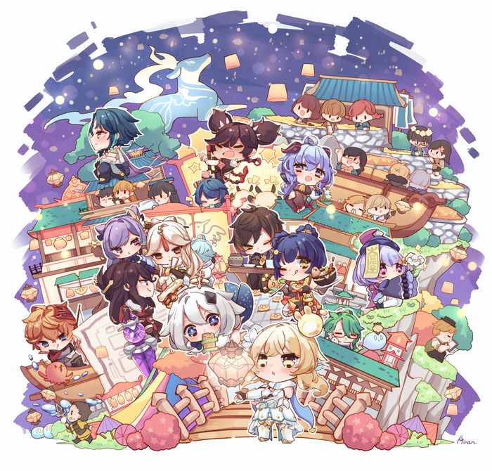 Genshin Impact Chibi Characters Gathering