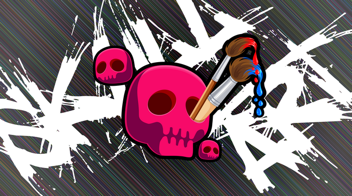 vector, simple background, skull, digital art, pencils, pink, illustration, Skull Face