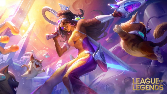 4K, League of Legends, space, GZG, Space Groove, michis, Riot Games, ADC, 4K, Samira (League of Legends), cats, Adcarry