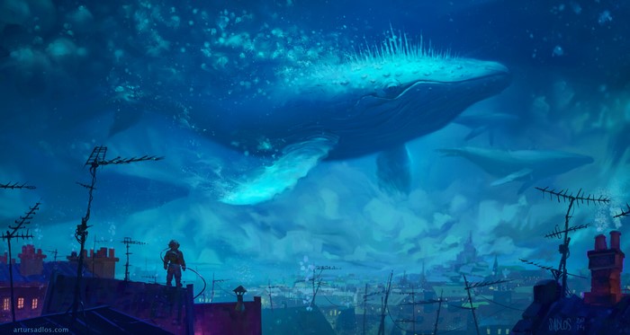 4K, divers, digital art, fantasy art, artwork, whale