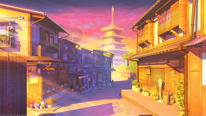 sunlight, Bogdan mB0sco, Asian architecture, artwork, street, digital art