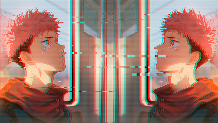glitch art, face, anime boys