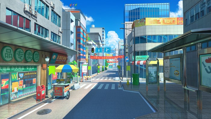 4K, daylight, digital art, stores, road, building, artwork, landscape
