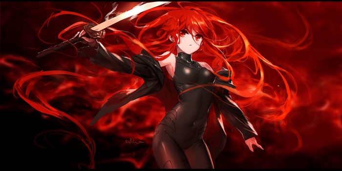 bodysuit, anime girls, Shana, long hair, swd3e2, red eyes, Shakugan no Shana, anime, redhead