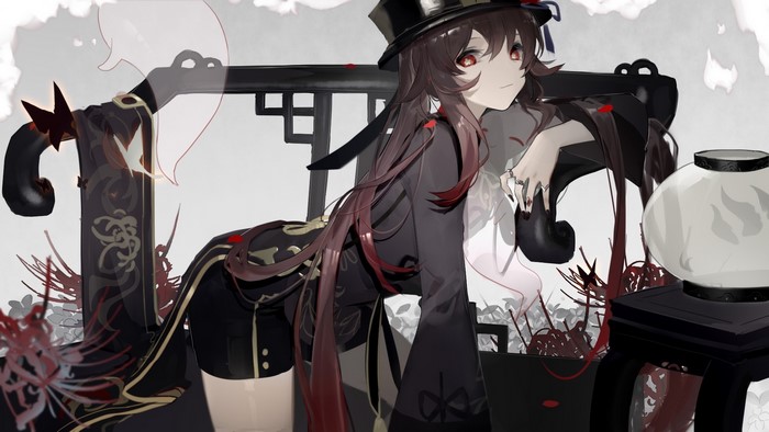 Hu Tao from Genshin Impact with Red Eyes