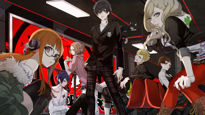 Persona 5, Persona series, anime boys, Morgana, Ann Takamaki, Makoto Niijima, Ren Amamiya, Sakura Futaba, anime, anime girls, Okumura Haru