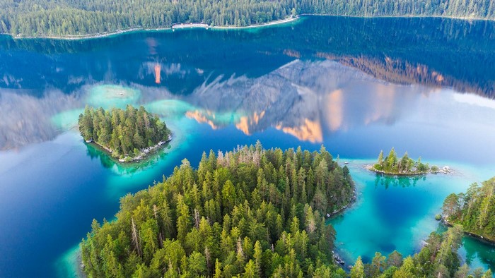 reflection, nature, trees, island, landscape, Bing, Germany, lake, Zugspitze