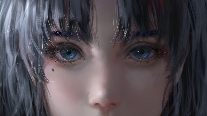 women, digital painting, picture, digital art, eyes, face, blue eyes, gray hair