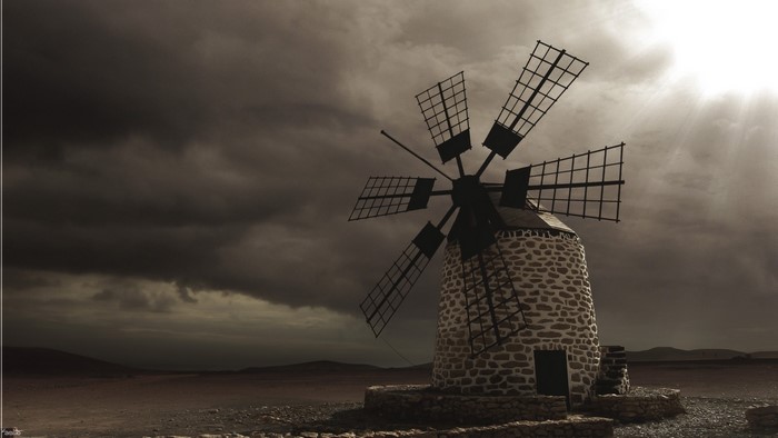 overcast, sepia, kaslito, Fuerteventura, windmill, Canary Islands