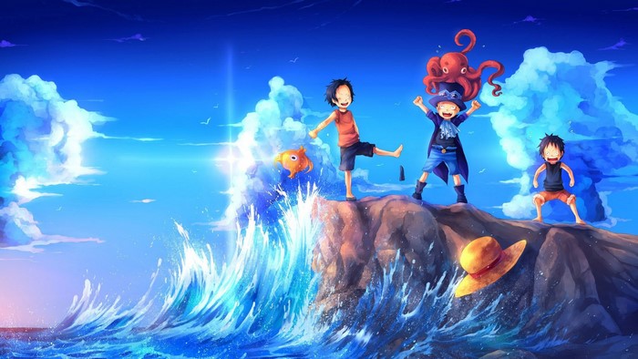 One Piece Characters on Rocky Shore