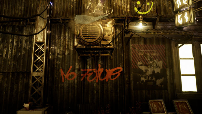 architecture, night, futuristic, graffiti, slum, cyberpunk, urban