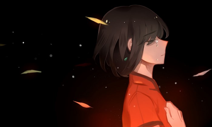 profile, anime girls, tears, crying, short hair, face, anime, brunette, sad