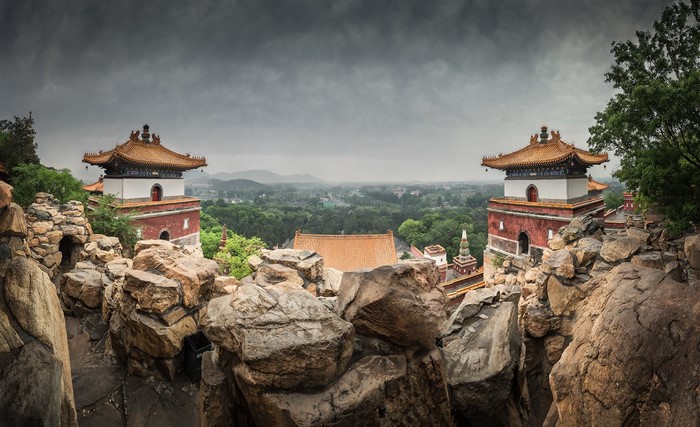photography, overcast, architecture, trees, Pawel Olejniczak, rocks, China, Beijing, landscape, outdoors