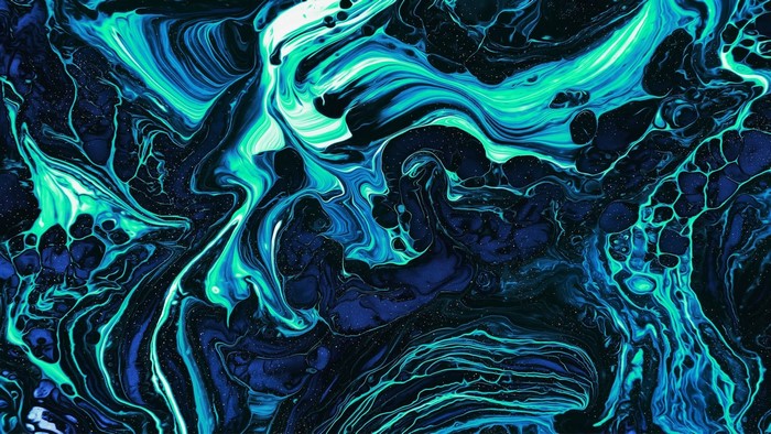 cyan, blue skin, shapes, swirls, digital art, paint can, blue, abstract