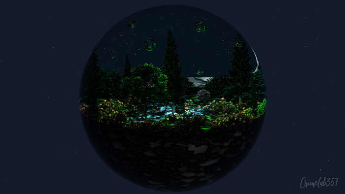 landscape, fantasy art, trees, 3D graphics, glass design