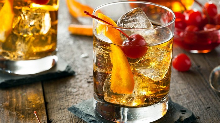 cocktails, ice cubes, alcohol, drink, cherries