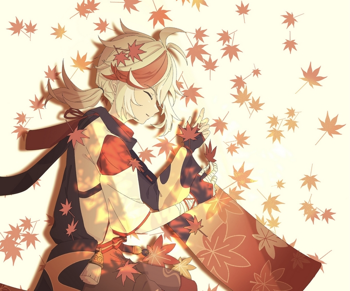 Kaedehara Kazuha surrounded by autumn leaves