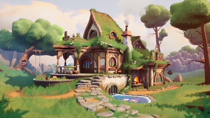landscape, garden, trees, Hobbits, digital art, house