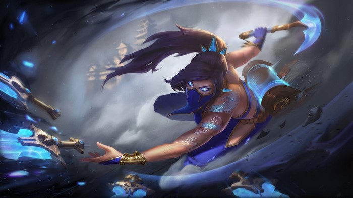 Nicolas Aucher-fargue, long hair, Akali(League of Legends), warrior, glowing eyes, League of Legends, mask, women, artwork, fantasy art, fantasy girl