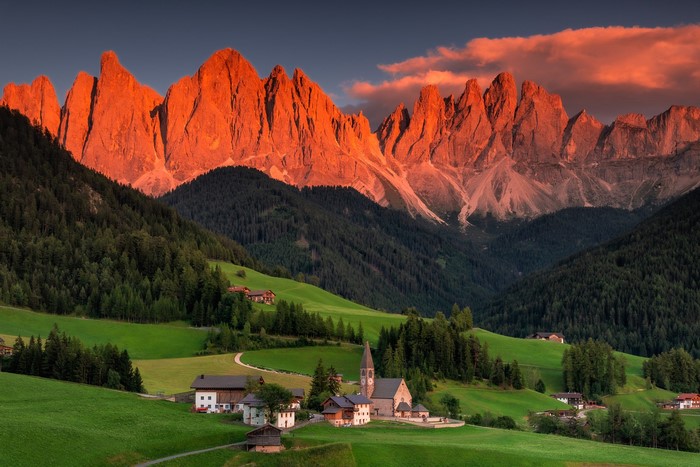 Santa maddalena, trees, mountains, clouds, grass, village, landscape, nature, sunlight, sky, Italy