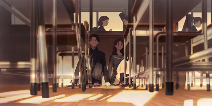 window, anime, classroom, hiding