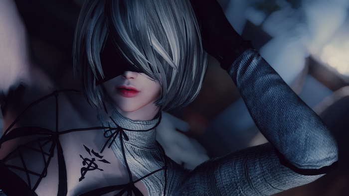 women, red lipstick, video game girls, blindfold, Nier: Automata, 2B (Nier: Automata)
