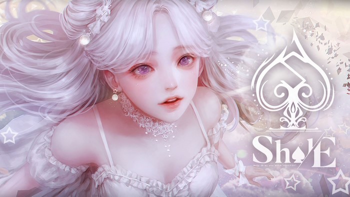 anime girls, purple eyes, silver hair, Shal. E, anime