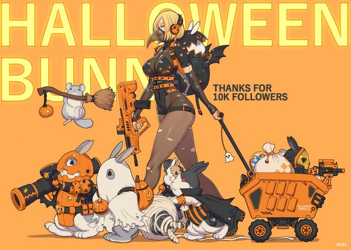short hair, leotard, Ren Wei Pan, Halloween, bodystockings, blonde, legs, thick thigh, anime, anime girls, mask