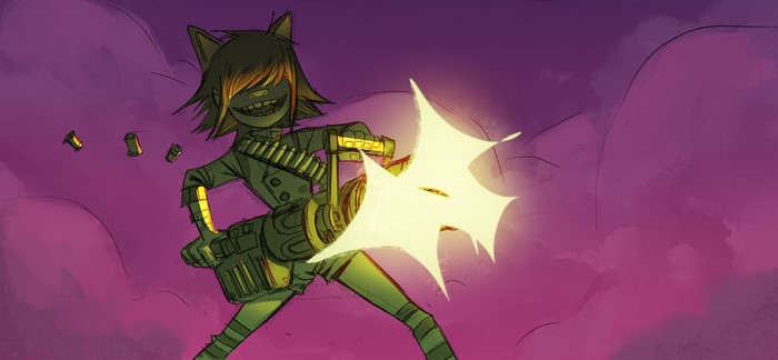 music, clouds, purple, drawing, digital art, artwork, cartoon, Gorillaz, Noodle